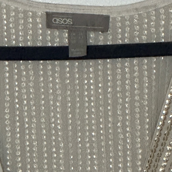 ASOS Champagne Gold/Platinum Metallic Sequins Belted Long Sleeve Wrap Dress - Picture 8 of 15